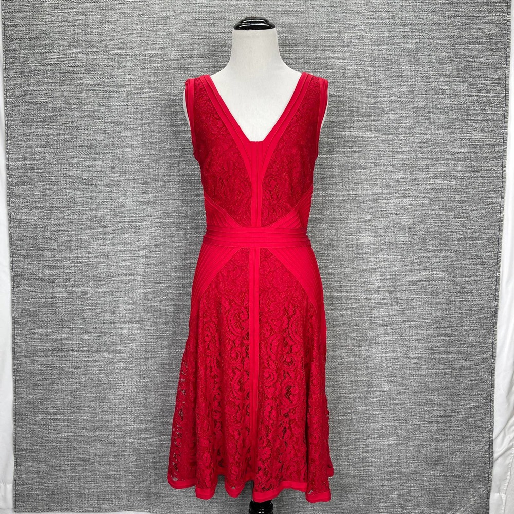 Tadashi Shoji Red Textured Lace Fit And Flare Dress Size 8